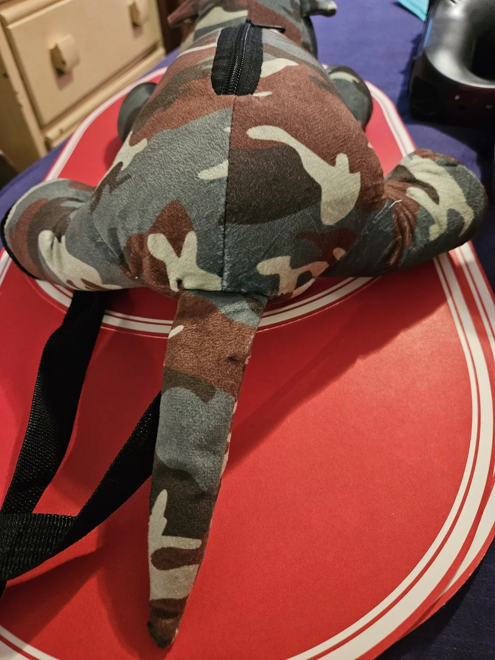 Camouflage Plush Dog Toy with Back Zipper Backpack